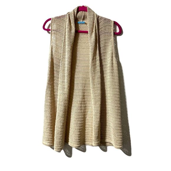 J. McLaughlin Open Front Sleeveless Open Knit Cardigan Beige Size S Small - Picture 2 of 7